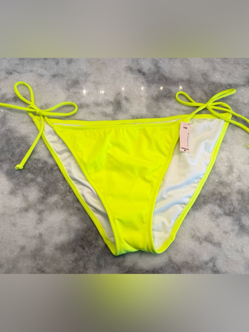 Victoria’s Secret Neon Lime Tie Side Bikini Bottom Adjustable M BNWT